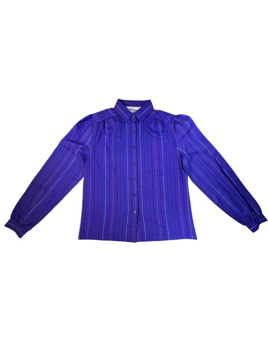 Ship'n Shore Tops - Ship 'n Shore Vintage 80s Royal Purple Stripe Puff Sleeve Blouse Size 10 S/M